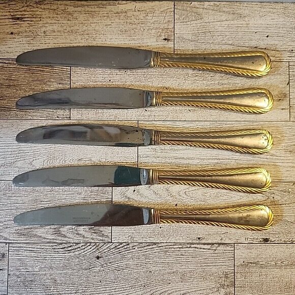 5 Cambridge Carlyle Dinner Knives Stainless 18/8 Rope Edge Flatware Tarnished - Picture 6 of 12